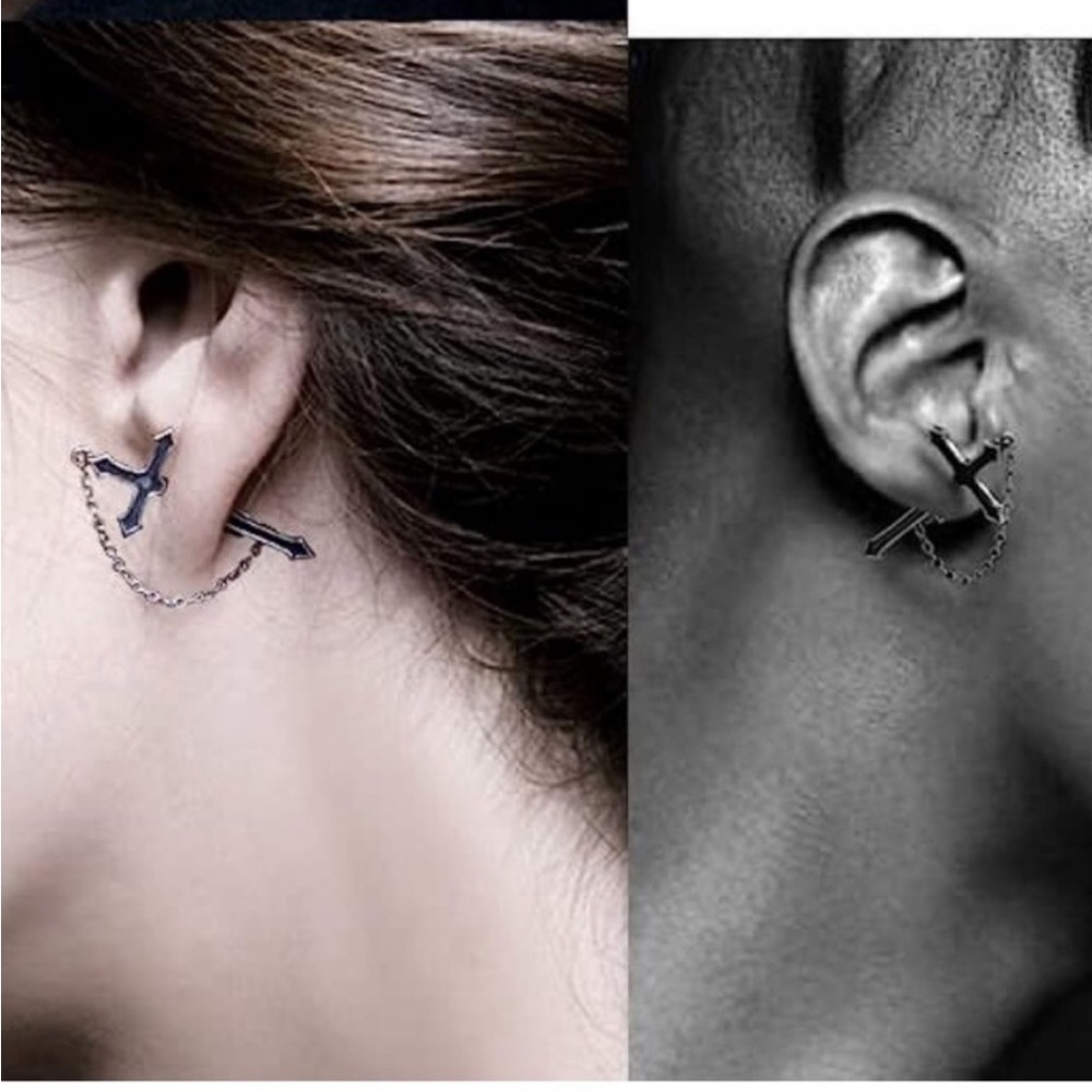 BLACK CROSS THRU THE EAR EARRINGS